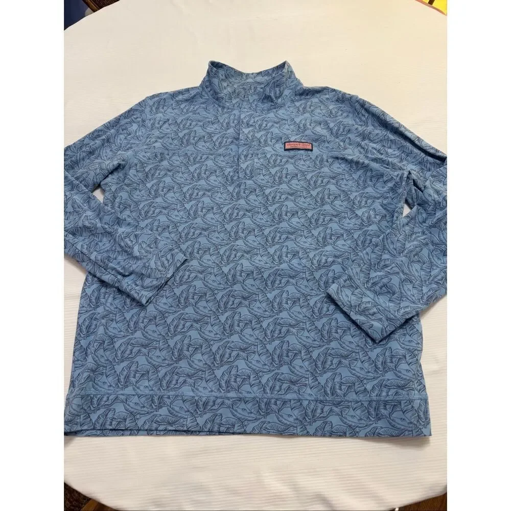 Vineyard Vines Edgartown Shep Blue Palm Shirt Men’s Blue Palm Pullover Size XL